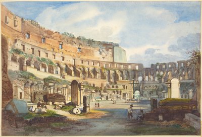 Colosseumin sisustus, akvarelli ja guassi grafiitin päällä kudottupaperille tekijältä Ippolito Caffi